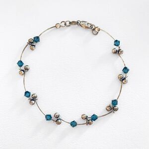 Sterling Silver 925 Blue Crystal Chain Link Bracelet